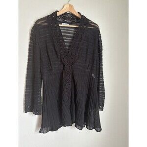 Women’s Med  Linen Black Cartigan Sweater Hand Loomed In USA Whimsygoth